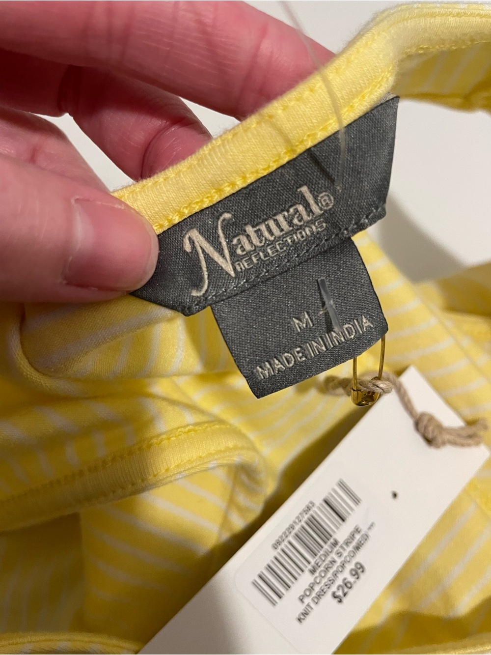 Natural Reflections Brand Size Medium Popcorn Yellow & White Striped Knit Dress - Picture 2 of 5